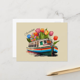 Amsterdam Holland Boat Travel Postcard