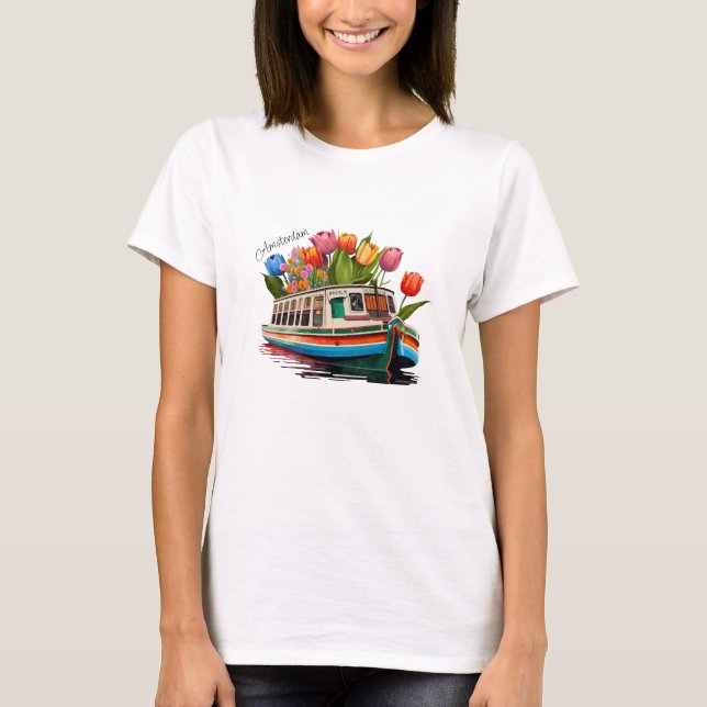 Amsterdam Holland Boat Travel T-Shirt (Front)