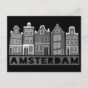 Amsterdam Holland Canal Houses Travel Black WHite Postcard