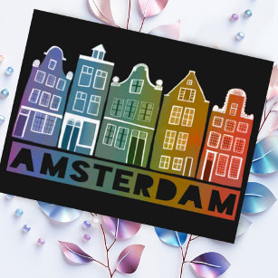Amsterdam Holland Canal Houses Travel Colourful Postcard