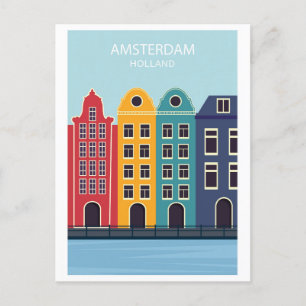 Amsterdam Holland Vintage Colourful Canal House Postcard