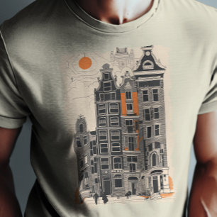 Amsterdam Holland Vintage Street Houses Travel Art T-Shirt