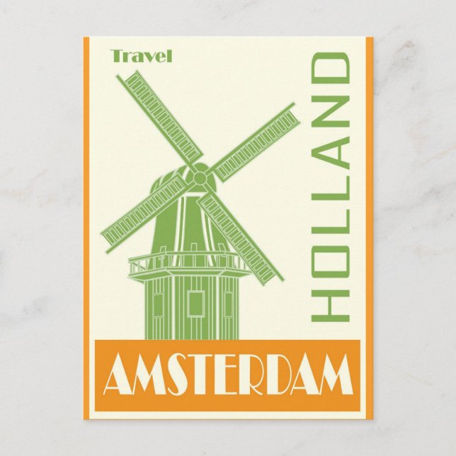 Amsterdam Holland Vintage Windmill Travel Postcard (Front)