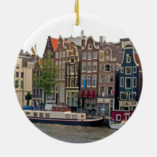 Amsterdam, houses on the canal ceramic tree decoration