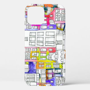 Amsterdam Houses: Watercolor Seamless Pattern iPhone 12 Case