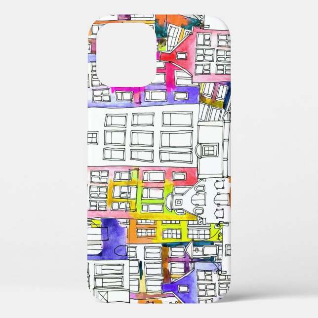Amsterdam Houses: Watercolor Seamless Pattern Case-Mate iPhone Case (Back)