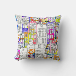 Amsterdam Houses: Watercolor Seamless Pattern Cushion