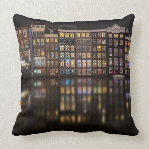 Amsterdam houses with colorful lights in the night cushion