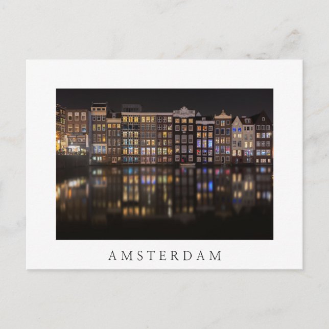 Amsterdam houses with colourful lights in the nigh postcard (Front)