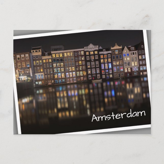 Amsterdam houses with colourful lights in the postcard (Front)