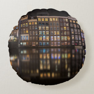 Amsterdam houses with colourful lights in the round cushion