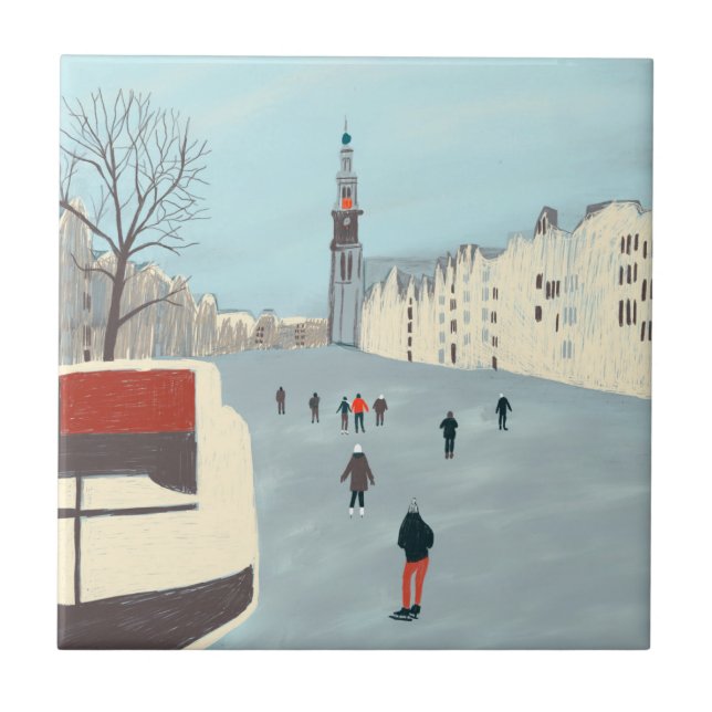 Amsterdam ice skating in winter tile (Front)