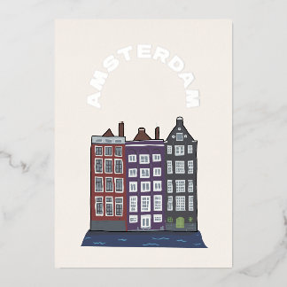 Amsterdam Iconic Architecture Art Illustration Foil Holiday Card