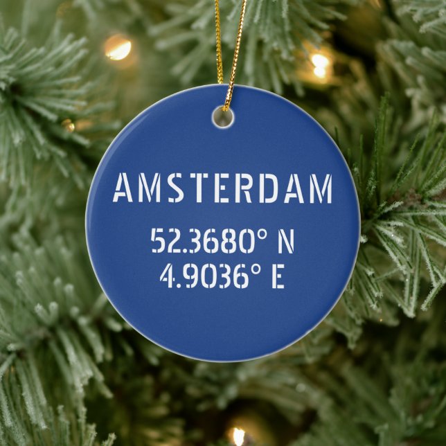 Amsterdam Latitude Longitude Blue Ceramic Tree Decoration (Tree)