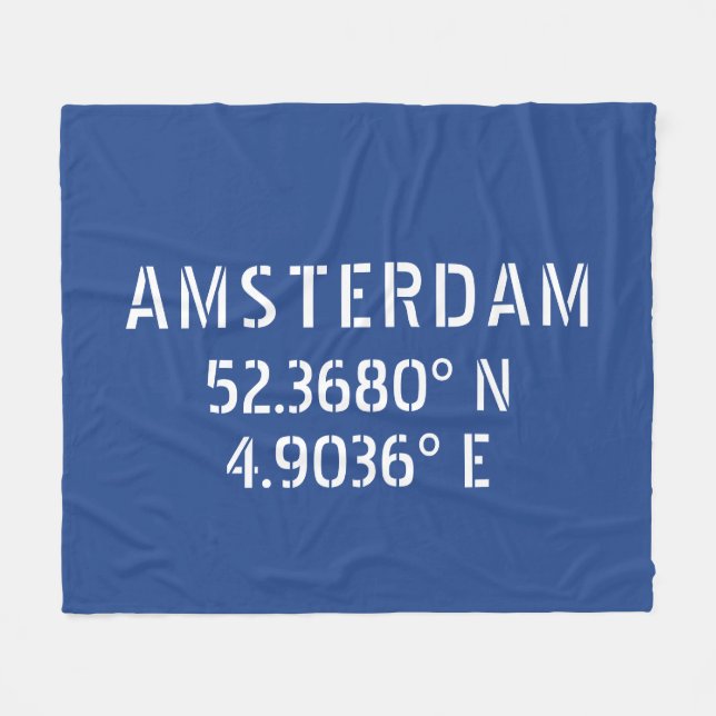 Amsterdam Latitude Longitude Blue Fleece Blanket (Front (Horizontal))