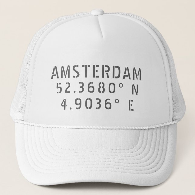 Amsterdam Latitude Longitude Trucker Hat (Front)
