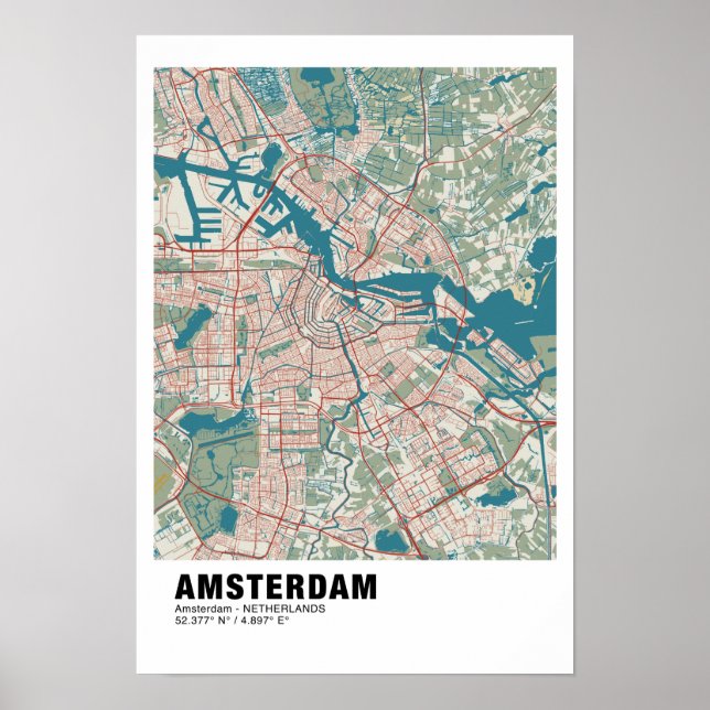 Amsterdam Map Poster - Vintage Map Style  (Front)