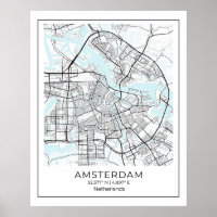 Amsterdam Map Print - Amsterdam Black & White Map