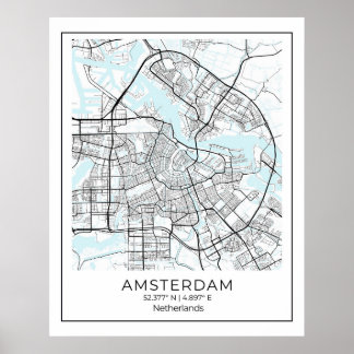 Amsterdam Map Print - Amsterdam Black & White Map