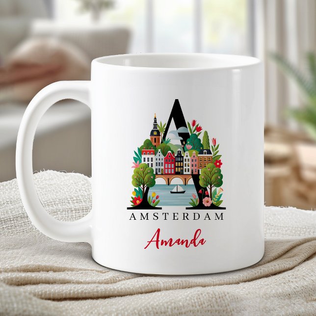 Amsterdam Monogram Letter A Personalised Gift Coffee Mug (Amsterdam Monogram Letter A Personalized Gift Coffee Mug)