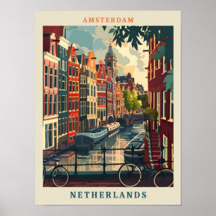 Amsterdam Netherlands Art Eegant Vintage Travel Poster