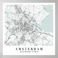 Amsterdam Netherlands Blue Water Street Map