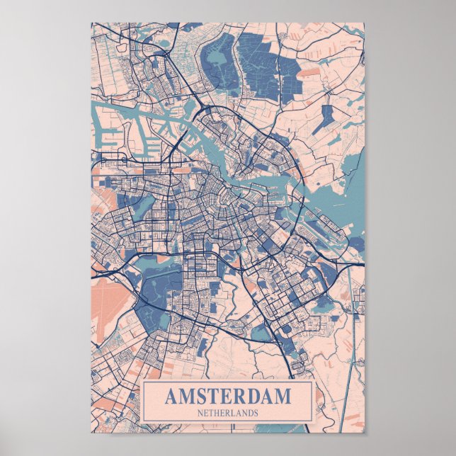 Amsterdam Netherlands Breezy City Map Travel Poster (Front)