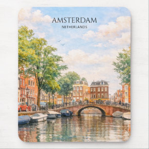 Amsterdam Netherlands Canal Colourful City Trave Mouse Mat