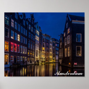 Amsterdam Netherlands Canal Homes Night Lights Poster