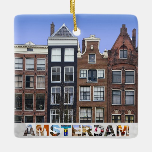 Amsterdam Netherlands Canal Houses Christmas Ceramic Ornament (Front)