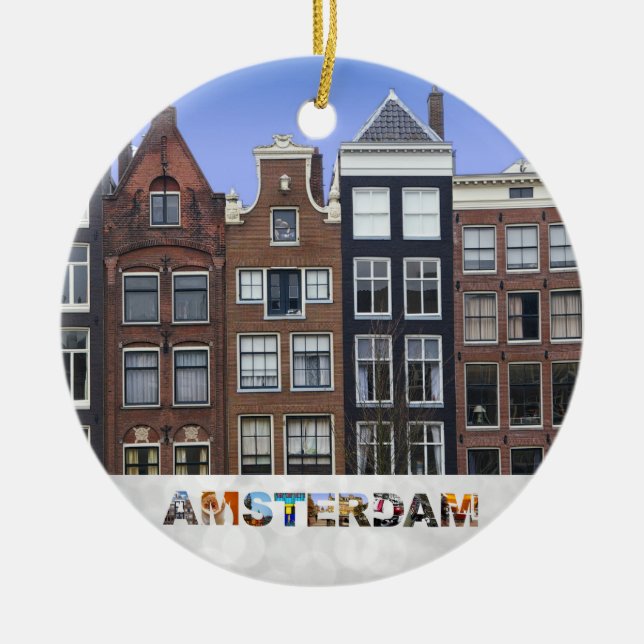 Amsterdam Netherlands Canal Houses Christmas Ceramic Tree Decoration (Front)