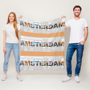 Amsterdam Netherlands Canal Houses Travel Photos Fleece Blanket