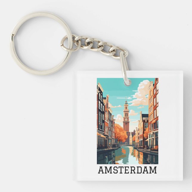 Amsterdam Netherlands Canal Travel Key Ring (Front)
