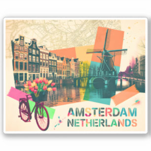 Amsterdam Netherlands Canal Vintage Pop Art Travel