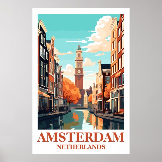 Amsterdam Netherlands Canal Vintage Travel Art Poster (Front)