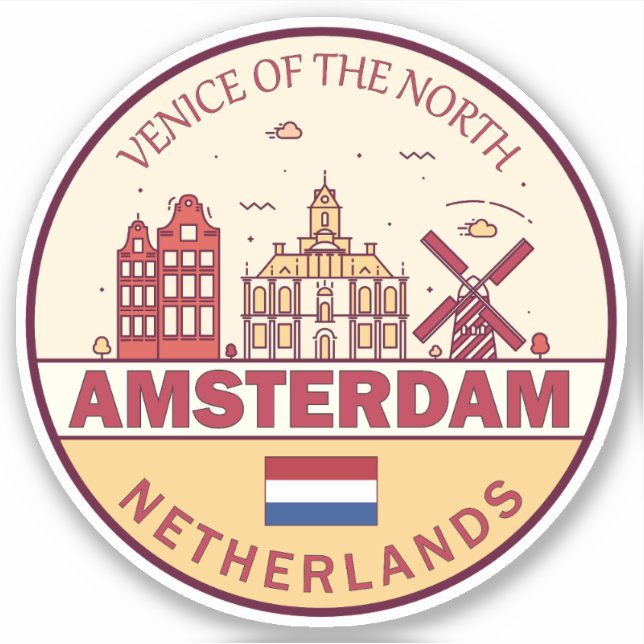 Amsterdam Netherlands City Skyline Emblem (Front)