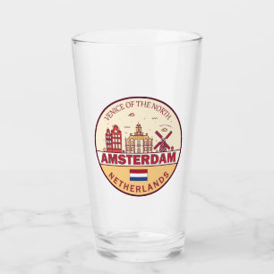 Amsterdam Netherlands City Skyline Emblem Glass