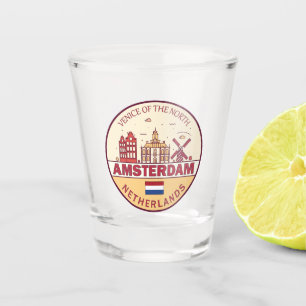 Amsterdam Netherlands City Skyline Emblem Shot Glass