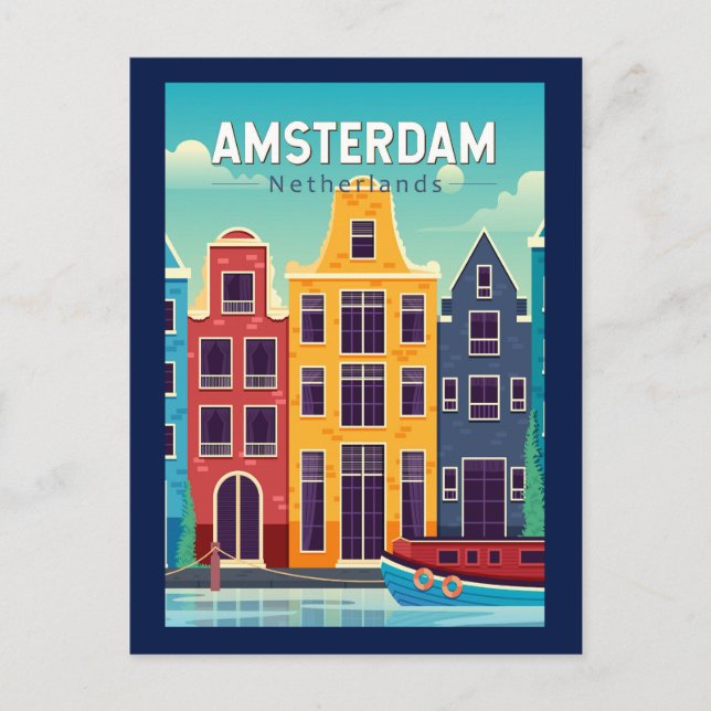 Amsterdam Netherlands Colourful Houses Travel Retr Postcard (Front)
