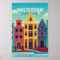 Amsterdam Netherlands Colourful Houses Travel Retr
