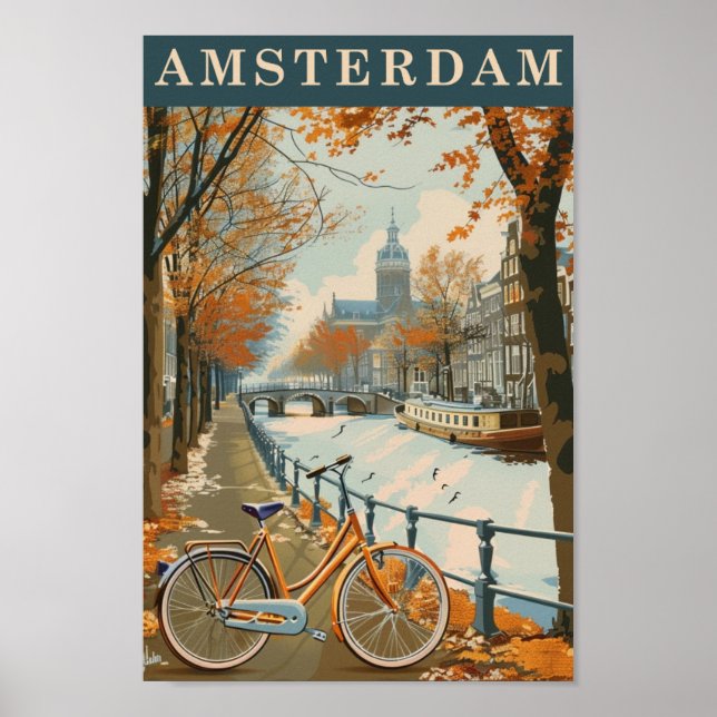 Amsterdam Netherlands Famous Vintage Travel Place Poster (Front)