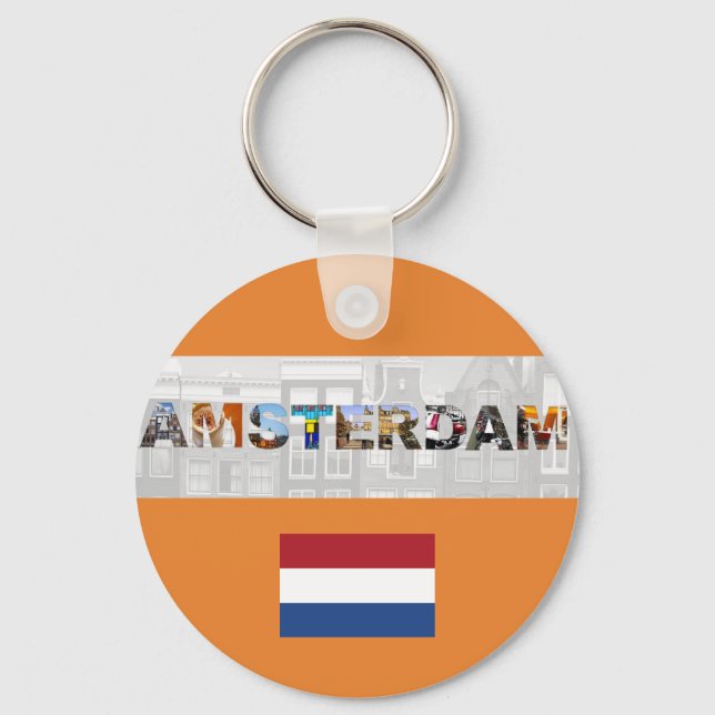 Amsterdam Netherlands Flag Key Ring (Front)