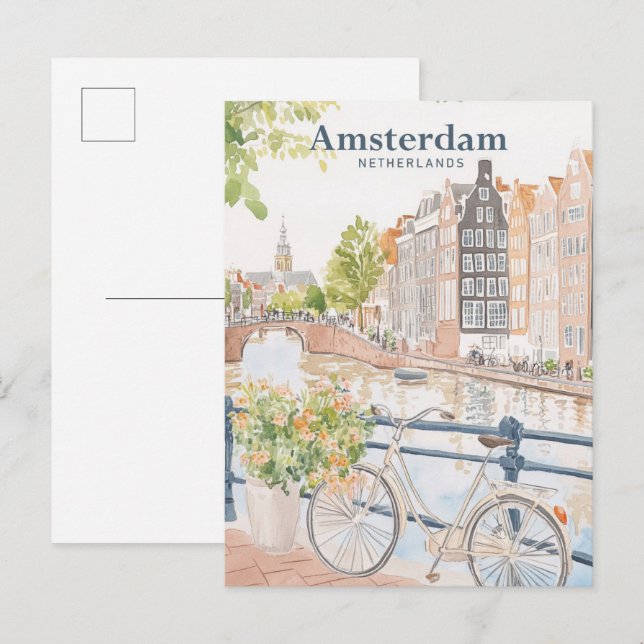 Amsterdam Netherlands Gouache Illustration Travel Postcard (Front/Back)