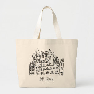 Amsterdam Netherlands Holland City Souvenir Orange Large Tote Bag