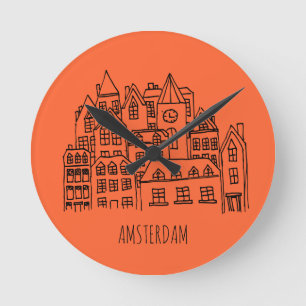 Amsterdam Netherlands Holland City Souvenir Orange Round Clock