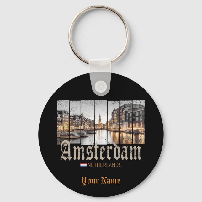 Amsterdam Netherlands Holland vintage souvenir Key Ring (Front)