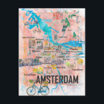 Amsterdam Netherlands Illustrated Map with Roads Postcard<br><div class="desc">Amsterdam Netherlands Illustrated Map with Main Roads Landmarks and Highlights</div>