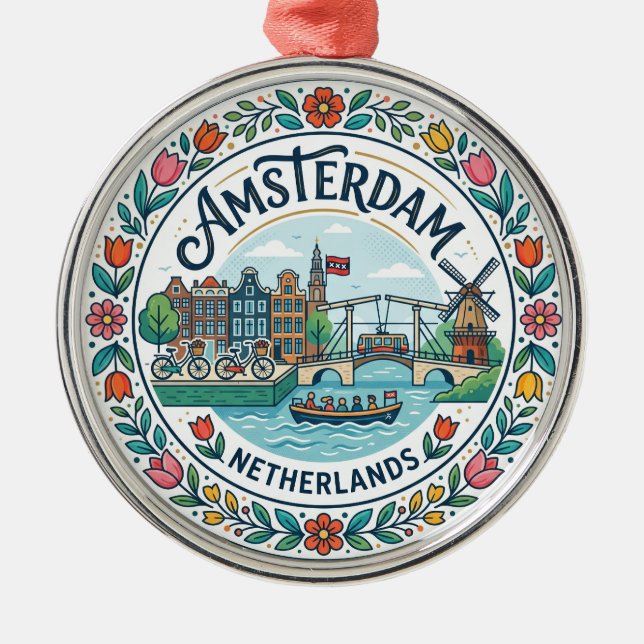 Amsterdam Netherlands Metal Tree Decoration (Front)