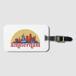 Amsterdam Netherlands Retro City Skyline Cityscape Luggage Tag