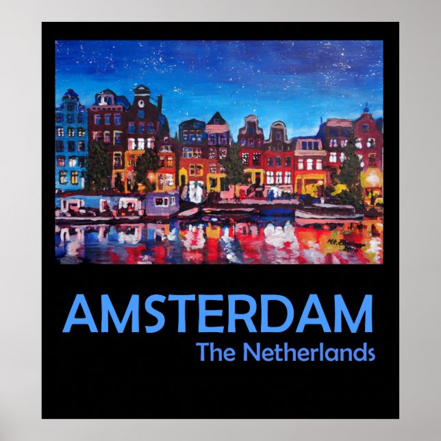 Amsterdam Netherlands Retro Travel Poster (Front)